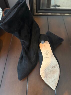 White House Black Market Black Suede Pointed-Toe Mid-Heel Ankle Boots